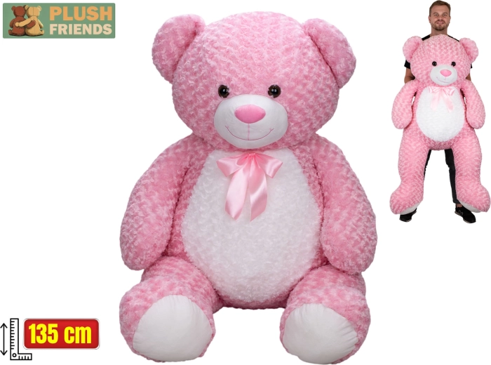 Plush Friends pink plush teddy bear with bow 135 cm
