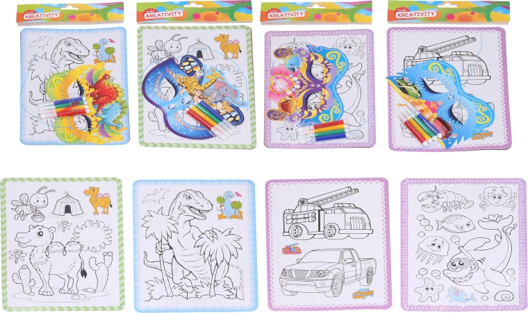 Kreativni set za otroke – 4 pobarvanke, maska in 4 flomastri