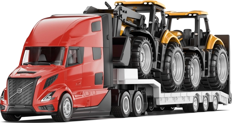 Siku Super vlačilec Volvo VNL 860 s prikolico in traktorjema JCB