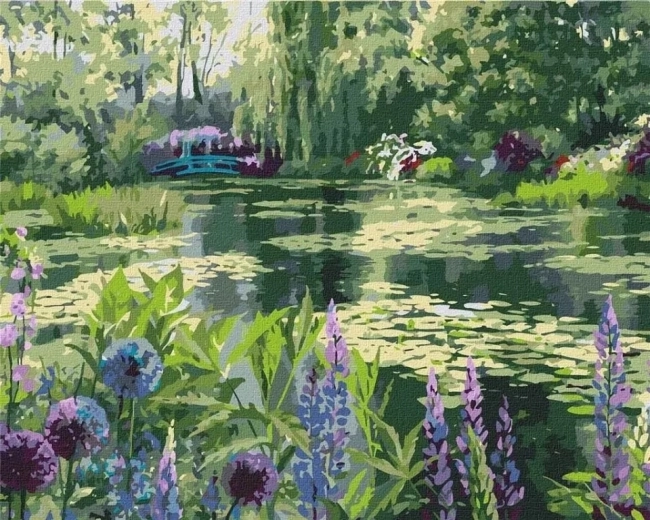 Slikanje po številkah Jezerce v gozdu z lilijami 40 × 50 cm
