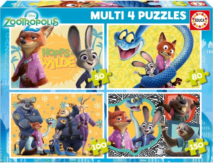 Educa puzzle Zootropolis 4v1 – otroški progresivni puzzle (50, 80, 100 in 150 kosov)