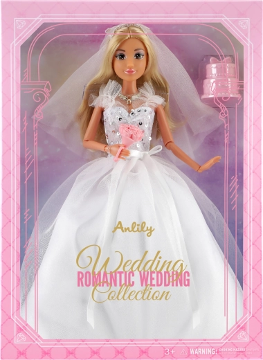 Modna punčka v poročni obleki s šopkom