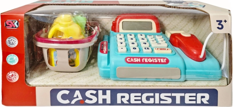 Kids cash register with calculator and accessories
