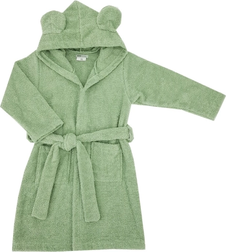 Eko otroški bombažni kopalni plašč s kapuco in ušeski olive green (vel. 92–98)