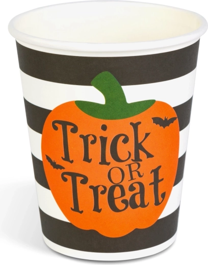 Halloweenski papirnati kozarci z motivom buče, 250 ml, 8 kosov