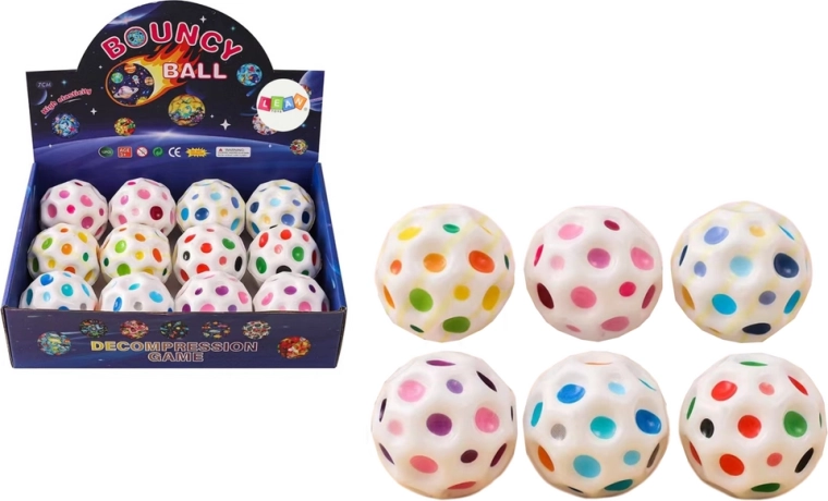 Kozmična žogica za metanje in stiskanje z izboklinami, bela 7 cm