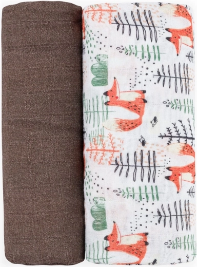 Petite&Mars bambusove muslinske odejice misty forest fox 120 × 120 cm (2 kosa)