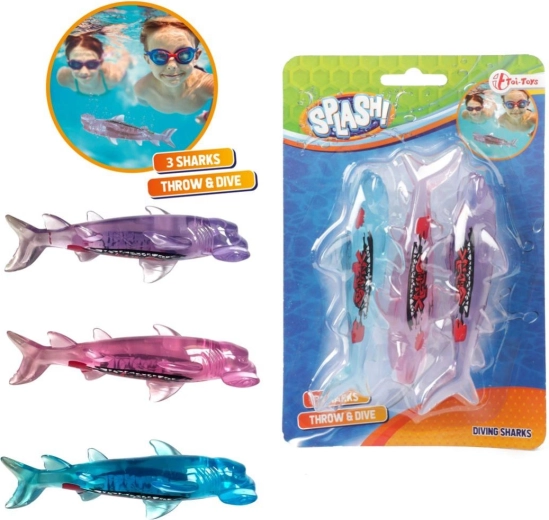 Potapljaški morski psi za bazen, set 3 kosov 13 cm