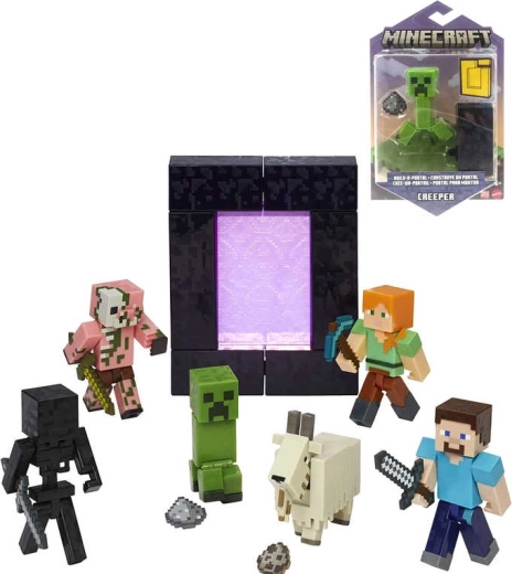 Mattel Minecraft gibljiva figurica Build-A-Portal 8 cm z dodatki (različne vrste) - 1 kos