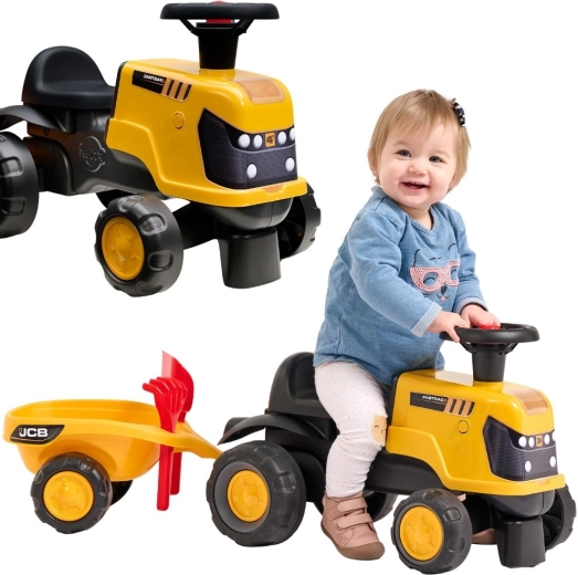 Otroški traktor JCB Fastrac poganjalec s prikolico, lopatko in grabljami
