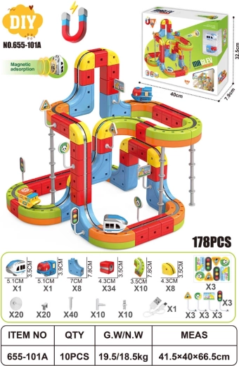 Magnetic colorful anti-gravity track with trains, 178 pieces