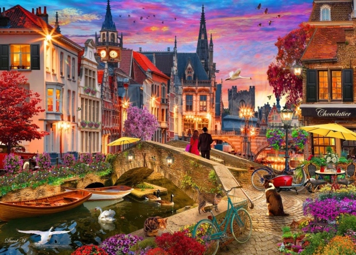 Sestavljanka Večer ob vodnem kanalu 1000 koščkov