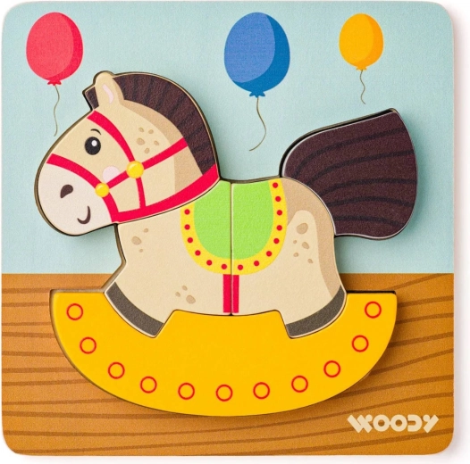 WOODY Baby lesena vstavljanka s konjičkom – 5 kosov