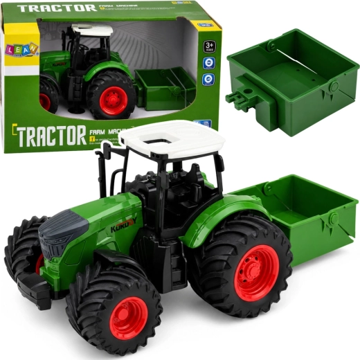 Kmečki traktor s trosilnikom gnojila 1:24, zelen, gumijasta kolesa