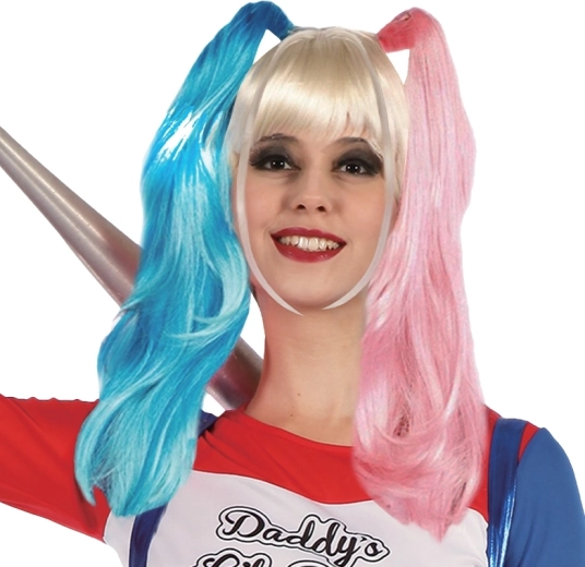 Otroška lasulja Harley Quinn – črno‑rdeča karnevalska lasulja