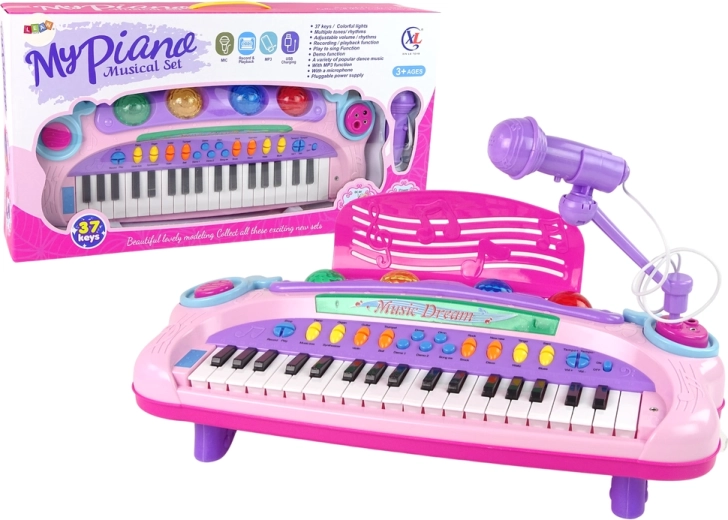 Interaktivna rožnata otroška klaviatura s mikrofonom in MP3 – My Piano Musical Set