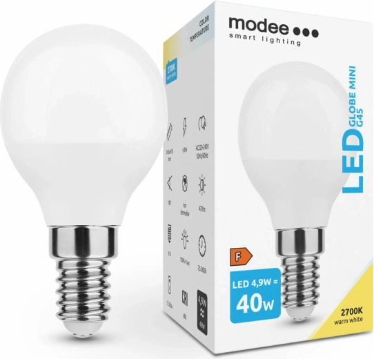 Modee Smart Lighting LED žarnica Globe Mini G45 4,9 W E14, 470 lm, toplo bela