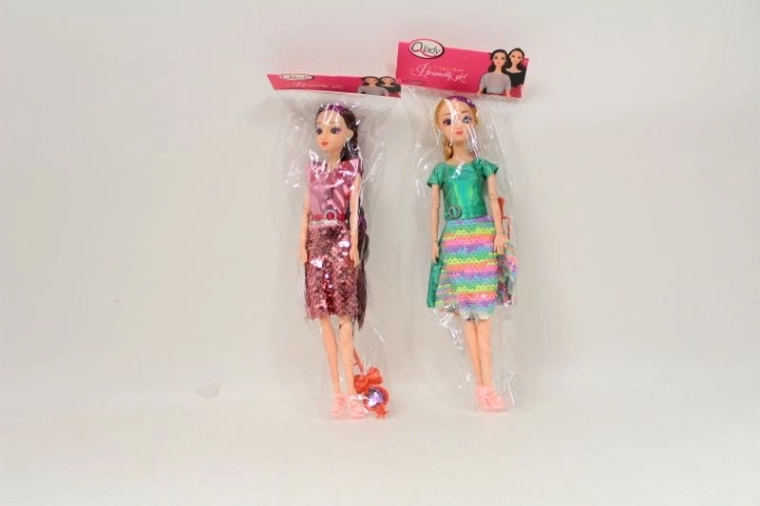 Doll with accessories in glittery dress