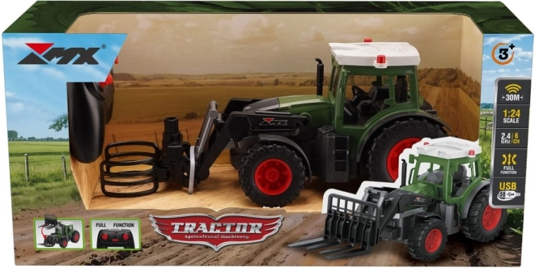 RC traktor s kleščami za bale 2,4 GHz 1:24