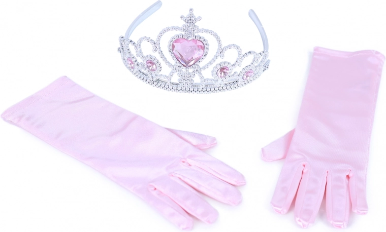 Princese komplet roza rokavice in krona