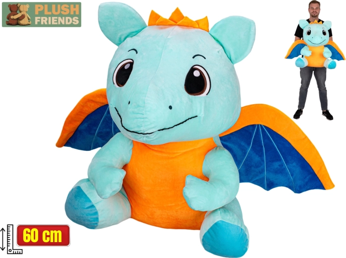 Plush Friends svetlo moder plišasti zmaj 60 cm (sedeč)