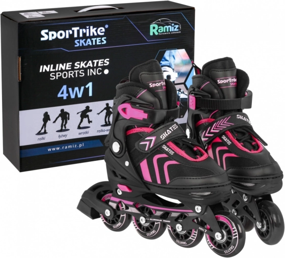Otroški komplet 4-v-1 drsalke: inline, quad in ledne – velikost 39–43 – Roza