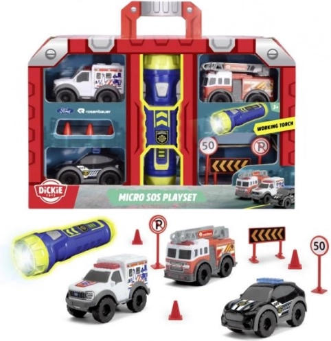 SOS mikro set z svetilko – mini gasilci, policija in rešilci