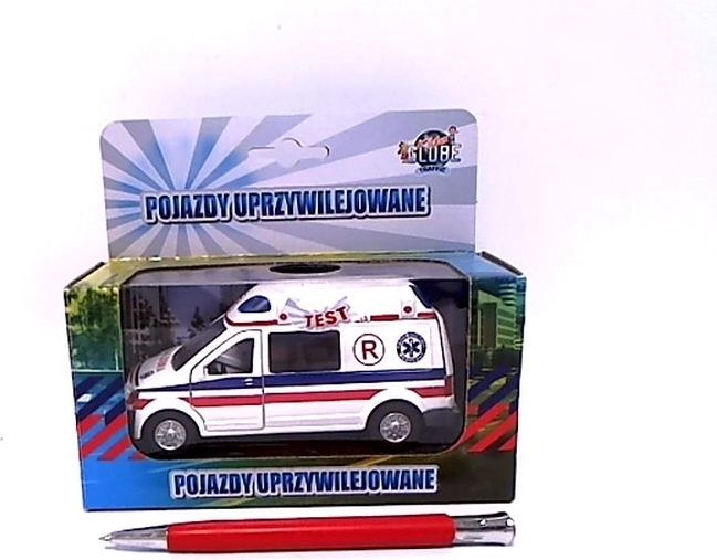 Belo kovinsko reševalno vozilo z lučmi in zvokom 14 cm