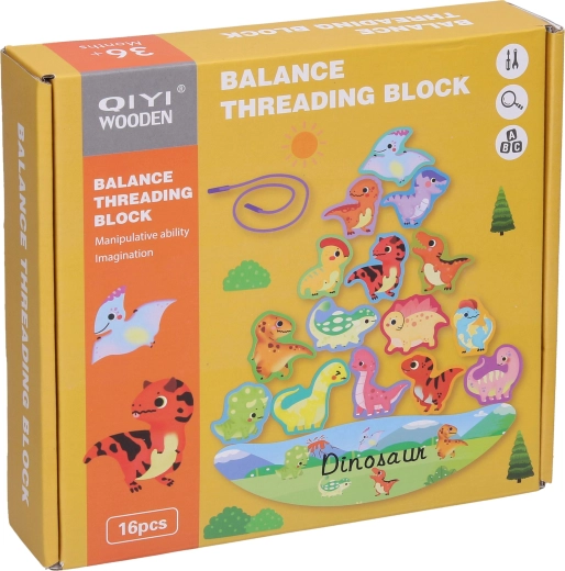 Wooden balancing game with dinosaurs, 16 pieces