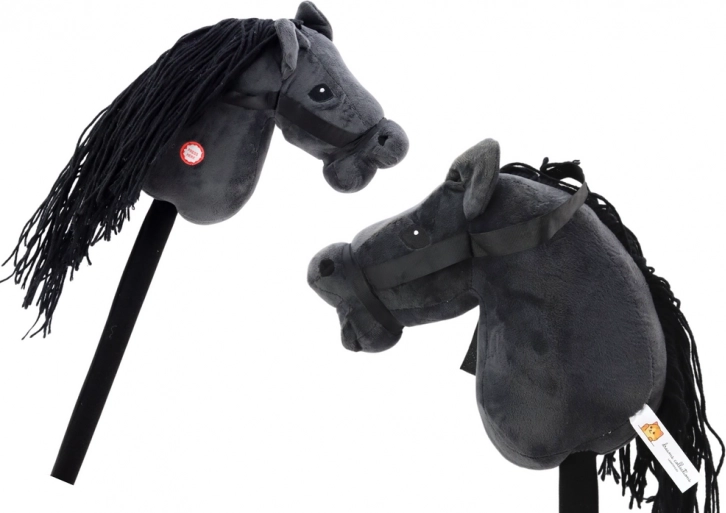 Plišasti hobby horse črn z dolgo grivo in zvoki