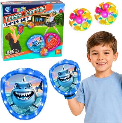 Kids Toss-and-Catch Game – Shark LED Paddles and Balls