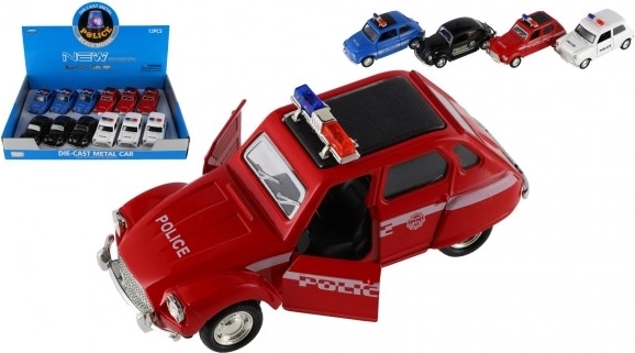 Retro policijski avtomobilček 11 cm – kovina/plastika, povratni pogon, luč na baterije