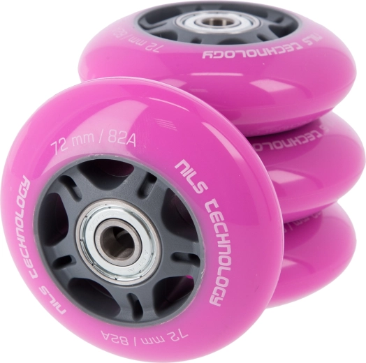 PU koleščki z ležaji za rolarje NILS EXTREME 72 mm rožnata