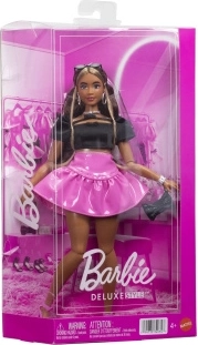 Barbie Deluxe Style modna lutka v črnem topu in rožnatem krilu