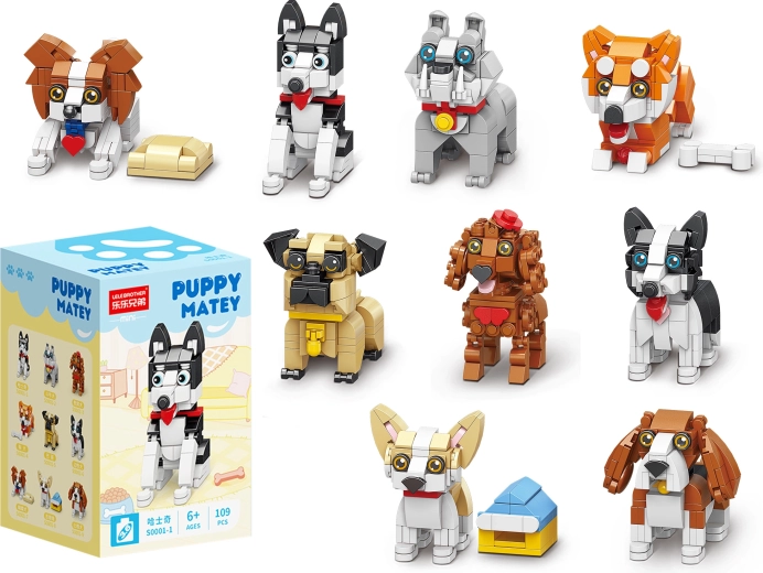 Puppy Matey mini gradbeni komplet ljubkih kužkov (9 različic) - 1 kos