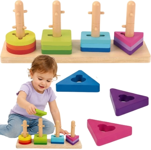 Lesena vstavljanka in natikanka geometrijskih oblik Tooky Toy
