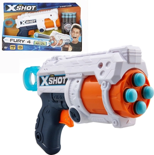 X-Shot Excel Fury 4 pištola z vrtljivim bobnom in 16 penastimi naboji