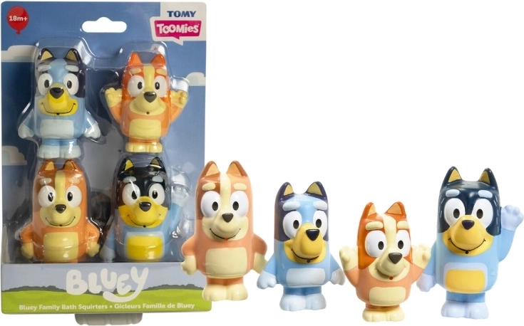 Toomies Bluey komplet piščajočih figuric za kopel, 4 kosi
