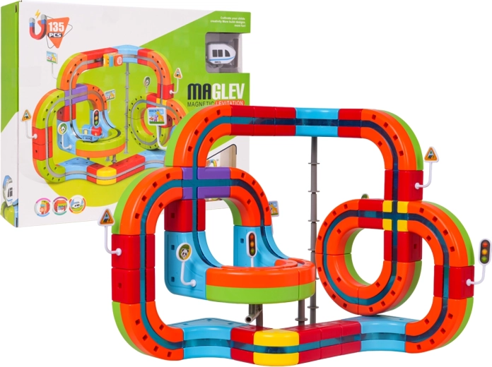 Magnetic colorful train track with antigravity loop, 135 pieces