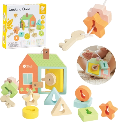 Classic World Montessori leseno nizanje ključi in vrata 11 kos