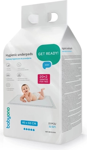 Higienske previjalne podloge BABYONO 40 × 60 cm, 22 kos
