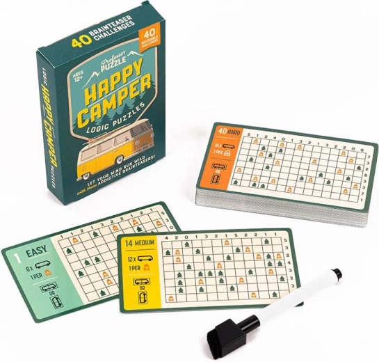 Profesor Puzzle Happy Camper logične uganke – komplet večkrat uporabnih kart
