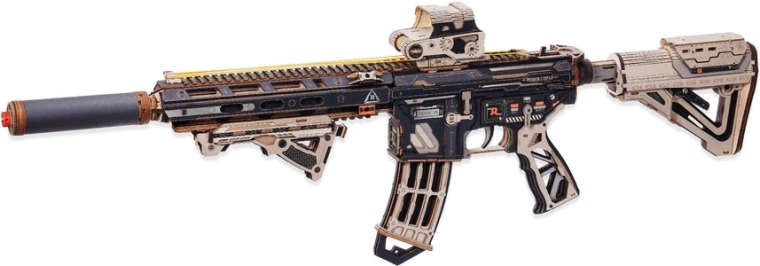 RoboTime ROKR 3D wooden model kit rubber band shooting gun M416 carbine