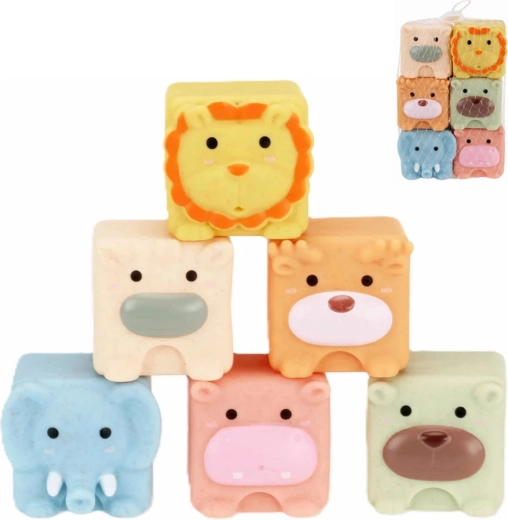 Soft squeaky sensory bath cubes animals – set of 6 pcs