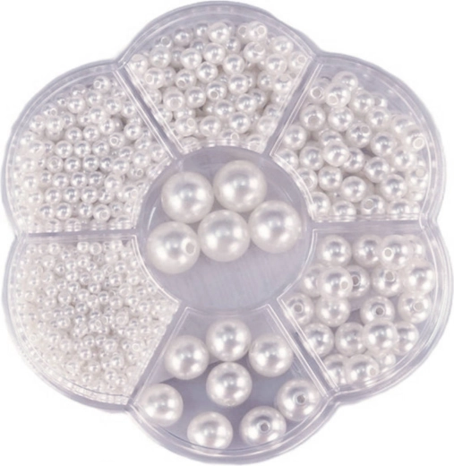 Nizalne perlice kovinsko bele v škatli 1150 kos (3–12 mm)