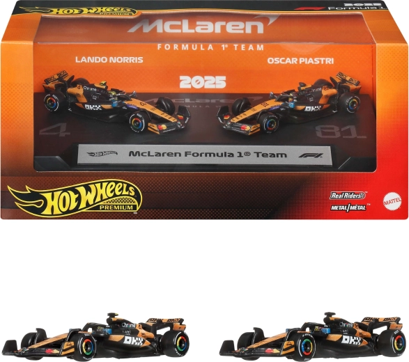 Hot Wheels Premium McLaren Formula 1 2025 – kovinska modela Landa Norrisa in Oscarja Piastrija - 2 kosa