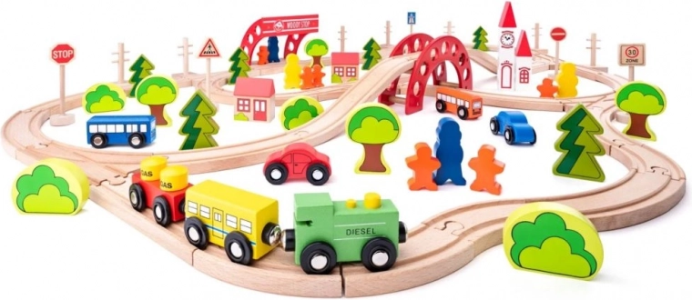 Wooden train track with bridge