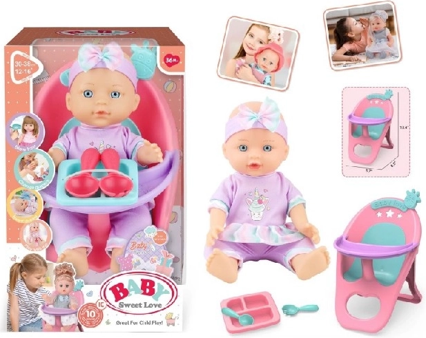 Punčka dojenček Baby Sweet Love s stolčkom