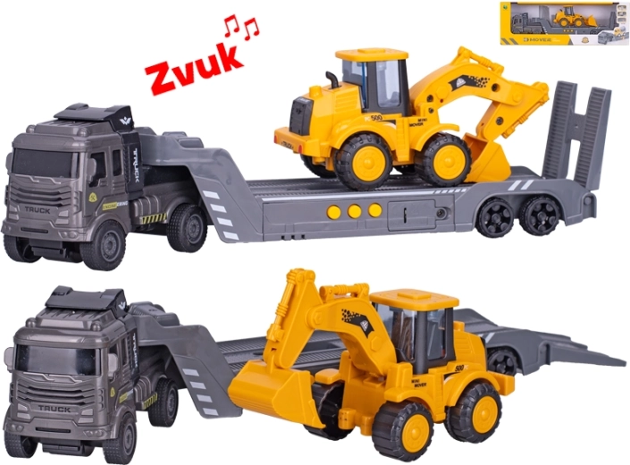 Igralni set gradbenih strojev s tovornjakom in bagerjem, vztrajnik in zvoki