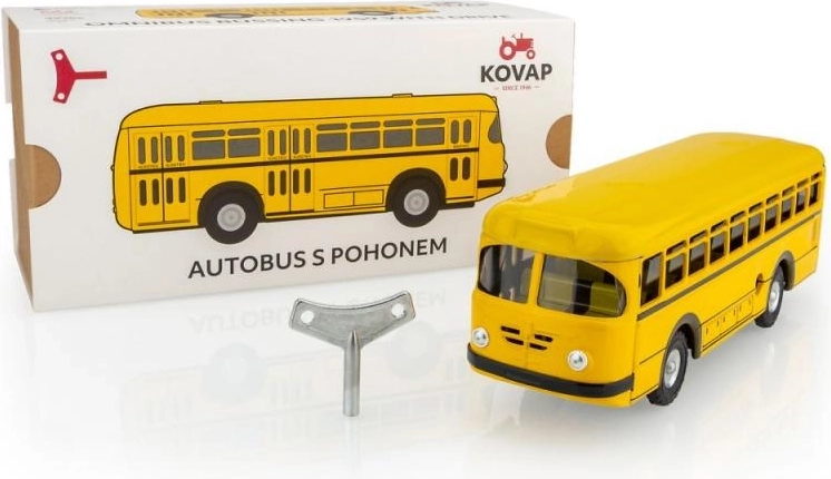 Retro avtobus na navijanje, kovinski, 19 cm, rumen, v škatlici Kovap